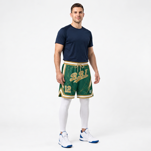Pantalones cortos de baloncesto Cyber negros y verde azulado para hombre, al por mayor, transpirables, de malla, ropa deportiva retro, pantalones cortos de entrenamiento para gimnasio, pantalones de uniforme sublimados - Product Image 6