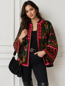 jacketEmbroidered Velvet Suzani Bomber <b>Jacket</b> | Boho Floral Design | Winter Knitted Breathable Coat | Gift for Her | Festive - Product Image 4