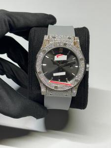 Reloj de Lujo con Diamantes de Moissanita de Corte Redondo Completo en Oro Blanco, Reloj Inteligente con Esfera para Hombre, Movimiento de Cuarzo Casual - Product Image 1