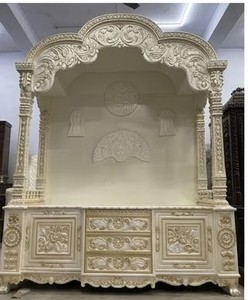 Customised Jainism <b>Mandir</b> Teak Wood Marble Look White Gold Detachable Traditional Large Size Pooja Ghar DST Exports Foldable - Product Image 4