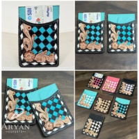 Porte-cartes d'identité en cuir fait main de luxe, personnalisé et gravé à la main, motif à carreaux, fin, sans fermeture, faible MOQ