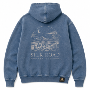 Sweat-shirt à capuche en denim bleu pour homme Silk Road, en coton French Terry imprimé, décontracté, hiver, séchage rapide, coupe ample, avec poche - Product Image 6