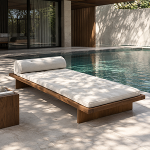Solid Teak Wood Outdoor Sun Lounger Poolside Daybed Chaise <b>Lounge</b> <b>Chair</b> with Cushion Patio Resort Garden Furniture - Product Image 5