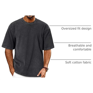 T-shirt Homme Vert Uni Col Rond Manches Courtes 100% Coton Jersey Coupe Oversize Décontracté Hip Hop Respirant Tissu 320g - Product Image 3