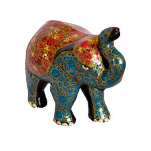 Wooden Elephant <b>Statue</b> With <b>Gold</b> Inlay Decor Indian Traditional Style Brown Color Decorative Figurine - Product Image 6