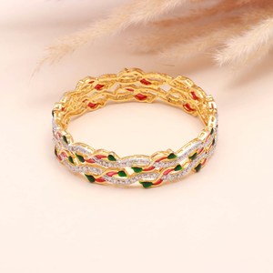 Royal Style Zirconia Enamel Bracelet 22K Gold Plated Brass <b>Kada</b> Indian Bridal Wedding Jewelry Gift - Product Image 1