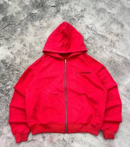 Sweat-shirt à capuche zippé oversize en molleton rouge pour femme, 480 GSM, délavé à l'acide, coupe décontractée, couleur unie, 100 % coton, idéal pour l'hiver - Product Image 2