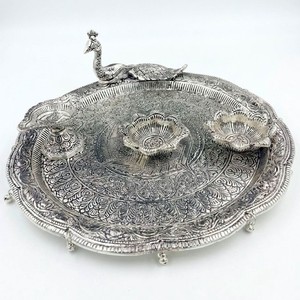 Silver Plated Peacock Shape Pooja Thali - Product Image 4