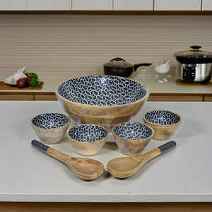 Juego de cuencos japoneses esmaltados elegantes, ensaladera decorativa de madera para frutas, decoración del hogar, fiesta, utensilios de cocina de madera de Mango, vajilla para uso en la cocina - Product Image 1