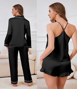 Ensembles de vêtements de nuit pour femmes en satin de soie doux de haute qualité, légers, coupe classique, confort, couleur personnalisée, 4 pièces - Product Image 3