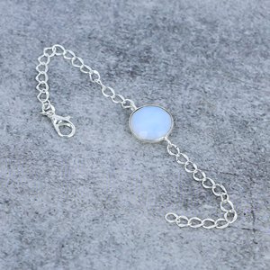 Opalite Round Shape Gemstone 925 Sterling <b>Silver</b> Plated Handmade Bezel Connector <b>Bracelet</b> For Party And Everyday Wear - Product Image 4