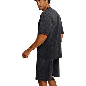 Vintage Acid Wash Men T Shirt Shorts Set Heavyweight Cotton Streetwear OEM Private Label Manufacturer - Product Image 5