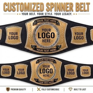 Ceinture de championnat de lutte personnalisée, en cuir noir, plaque dorée, logo personnalisé, ceinture de championnat personnalisée, personnalisable - Product Image 1