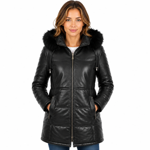High Quality <b>Men's</b> Genuine Black <b>Leather</b> Regular Length Puffer Coat Stand Collar Lisa Longline Winter High Street <b>Jackets</b> - Product Image 1