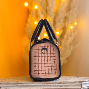 American Flag Pattern Embossed Tooling Florals Carved Genuine Leather Material <b>Mini</b> Speedy Duffle Bag With 2 Double Handle Carry - Product Image 3