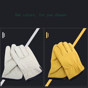 Gants de sécurité en cuir pleine fleur, texture lisse, résistants à l'abrasion, antidérapants, avec poignets froncés, gants de travail polyvalents - Product Image 6