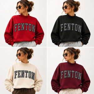 Sudadera Personalizada Fenton con Cuello Redondo, 300/380 GSM, Felpa Gruesa, Diseño a Cuadros Gingham, Apliques, Parches, Letras, Invierno, Universidad, Campus - Product Image 2