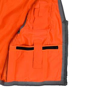Gilet de sécurité haute visibilité pour homme, orange, bandes réfléchissantes, plusieurs poches, fermeture éclair, décontracté, été - Product Image 5