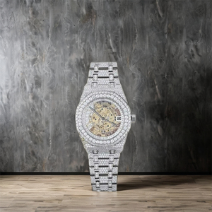 Skeleton Dial Fully Diamond Luxury Men's <b>Wristwatch</b> Premium Hip Hop Bust Down Watch - Product Image 1