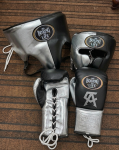 Canelo No Boxing No Life MMA Gloves Sanda Leather Boxing Gloves <b>Head</b>/Groin Guards White Gold Unisex <b>Training</b> Set Hand Grips - Product Image 5
