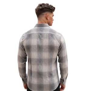 Chemise en flanelle à carreaux gris et blanc pour homme, manches longues, boutonnée, décontractée, en tissu brossé doux, style streetwear, vente en gros - Product Image 2