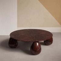 Table basse de luxe Rosso Levanto, design moderne, écologique, artisanat en marbre Agra Heritage, pieds sphériques, mobilier design pour salon, Uttar
