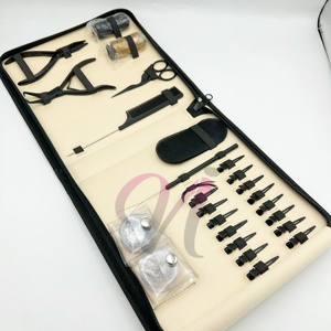 Kit d'outils pour extensions de cheveux en micro-perles noires mates avec étui, kit d'extensions de cheveux à micro-anneaux, étui en cuir zippé - Product Image 6