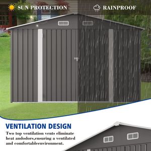 Large Outdoor Storage Shed 10 X 8 FT Metal Garden Tool Shed with Lockable Door Clear <b>Window</b> & Air <b>Vent</b> for Bicycle Storage - Product Image 3