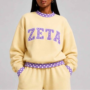 Zeta Vintage <b>Mock</b> <b>Neck</b> Crew <b>Neck</b> Cotton Fleece Sweatshirt Women Men Ladies Unisex Polka Dot Gingham Patch Chenille Patch - Product Image 3