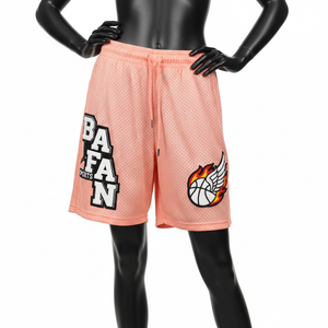 Shorts de baloncesto de malla para mujer, poliéster premium, color melocotón, transpirables, con logo bordado. - Product Image 6
