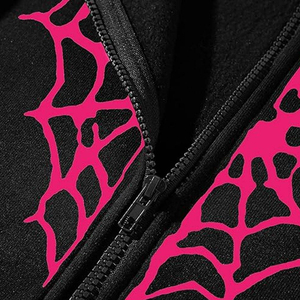 Sweat-shirt à capuche noir avec fermeture éclair, imprimé toile d'araignée rose et cœur, unisexe, coupe décontractée, style automne - Product Image 5