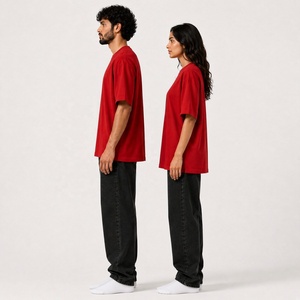 Unisex <b>Red</b> Oversized T <b>Shirt</b> with Drop Shoulder Crew Neck Short Sleeves and Relaxed Fit for Casual Streetwear - Product Image 3
