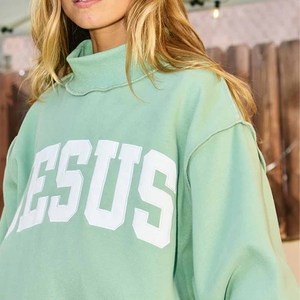 Jesus Custom Embroidery <b>Mock</b> <b>Neck</b> Sweatshirt Lavender Varsity Oversized Women Pullover Heavyweight Fleece Wholesale Bulk - Product Image 2