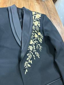Luxury Boys Black Wedding Suit <b>with</b> Gold Floral Embroidery | Kids Slim Fit Groom Tuxedo | Custom Formal Party Suit for Boys - Product Image 4