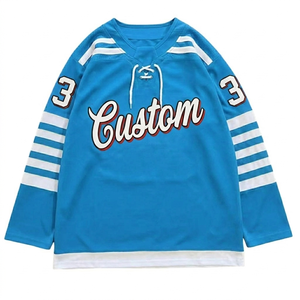 Jersey de Hockey sobre Hielo Azul Cielo Personalizado por el Fabricante, para Hombre, con Encaje, Estampado, Bordado, Transpirable, de Poliéster, Cuello en V, Malla, para Exteriores - Product Image 1