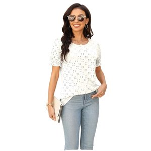 Wholesale Custom Logo Spring Summer Collection Independent Station's New Casual Loose Solid Knitted Women's <b>Top</b> Short Sleeve Tee - Product Image 1