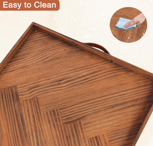 Grand plateau de service carré en bois de 24 x 24 pouces avec poignées, plateau pour table basse, salon et cuisine - Product Image 4