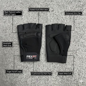 Rexfit <b>Half</b> Finger Gym Fitness Gloves Black Mesh Breathable Non <b>Slip</b> Adjustable Wrist Strap Hook Loop Closure Weight Lifting - Product Image 5