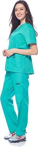Conjunto de uniforme médico verde menta para mujer, top con cuello en V y pantalones, poliéster y algodón tejido. - Product Image 5