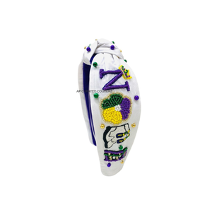 Diadema de cuentas para el Mardi Gras, diseño de trompeta con letras en morado, verde y dorado, accesorio para el cabello para mujer, diadema de cuentas personalizada. - Product Image 3