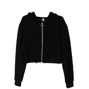 เสื้อฮู้ดทรงหลวมสำหรับผู้หญิงมีซิปรูดขึ้นมีซิปสีพื้นเสื้อครอปวิ่งใส่ได้ทุกวันสำหรับฤดูใบไม้ผลิพิมพ์เทคนิคสไตล์เกาหลี - Product Image 1