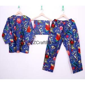 Pijamas de Algodón con Estampado Floral para Mujer, Otoño, Manga Tres Cuartos, Cintura Elástica, Largo Completo, Casual, Transpirable - Product Image 5