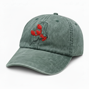 Casquette de baseball unisexe 100 % coton avec broderie homard, contour de l'État du Maine, casquette de papa en coton, personnalisable OEM, effet vintage délavé - Product Image 1