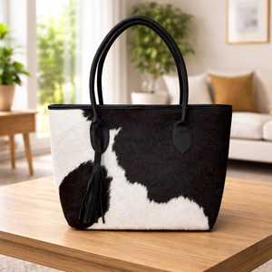 Sac fourre-tout en cuir de vachette à poils, sac à main pour femme, sac à bandoulière, mode décontractée, usage quotidien, LHTB-0061 - Product Image 1