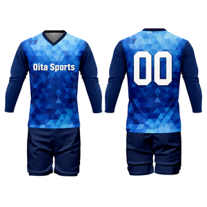 ชุดวอลเลย์บอลสีน้ำเงินรอยัลสำหรับผู้ชาย แบบซับลิเมชั่น เสื้อแขนยาวและกางเกงขาสั้น ผ้าโพลีเอสเตอร์น้ำหนักเบา สำหรับฝึกซ้อมทีมกีฬา - Product Image 1