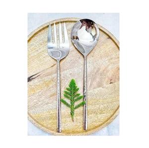 Ensemble de couverts jetables deux pièces à manche martelé en acier inoxydable, lavable au lave-vaisselle, durable, pour mariages, hôtels, traiteurs - Product Image 1