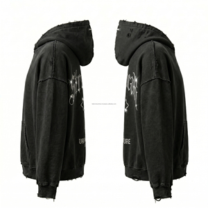 เสื้อฮู้ดดี้ผู้ชายแบบมีซับใน ปักลายตามสั่ง สไตล์สตรีทแวร์ ทรงโอเวอร์ไซส์ ผ้าหนา คุณภาพพรีเมียม ลุคยูบัน ดีไซน์ดิสเทรส ขายส่ง - Product Image 5