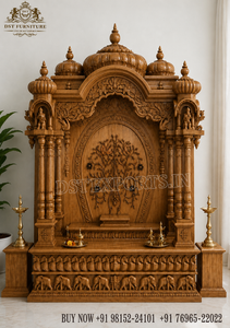 Hand Craft Gopuram Wooden <b>Mandir</b> Design Designer Teak Wood Home Temple with Storage for Hindu Prayer Room USA - Product Image 5