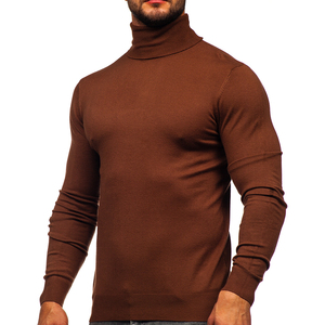 Men's Autumn Solid Color Knitted <b>Turtleneck</b> <b>Sweater</b> Full Sleeve Regular Fit Pullover Warm High Quality Wool Blend Brown - Product Image 3