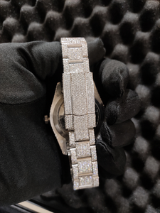 VVS Moissanite Diamond Encrusted Quartz <b>Watch</b> Round <b>Case</b> 41mm Analog Display Roman Numeral Stainless Steel Deployment Clasp Men - Product Image 5